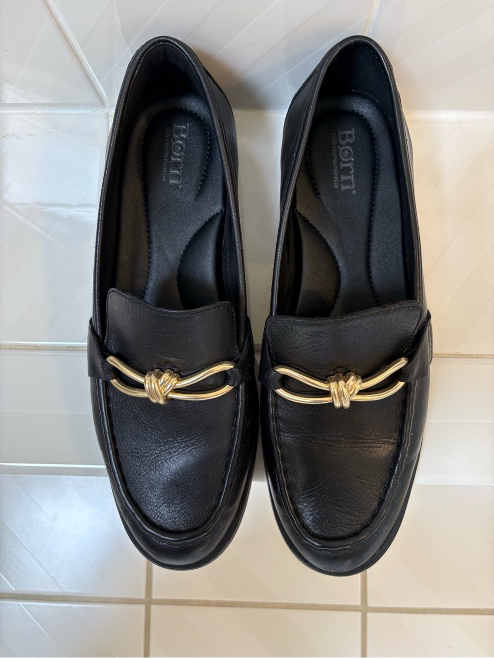 Born Caley Black Leather Loafer with Gold Knot Bit Accent - Picture 6 of 10